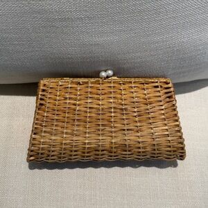 Woven Rattan / Wicker Clutch with Pearl Kiss-Lock
